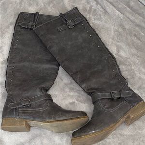 Grey Faux Leather Riding Boots
